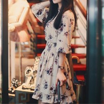 데이트룩 허리밴딩 꽃무늬 쉬폰원피스 모임 하객룩 여자 봄