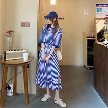 여자 루즈핏 단가라 허리 단추 원피스 40대 소개팅 부인 기본템 여친룩