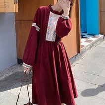 블링앤수 여성 플라워 자수 소매 프릴 미디 원피스 KZZ645