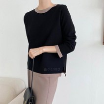 여성 배색 라인 옆트임 단정한 모임룩 블라우스