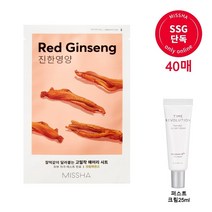 [SSG단독][미샤][40매]에어리 밀착 시트마스크 홍삼 + 증정 크림25ml, 단품