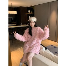 결혼식하객룩 반팔트위드원피스 아일렛원피스 가을 라운드니트 핑크 미니 키작녀 귀여운