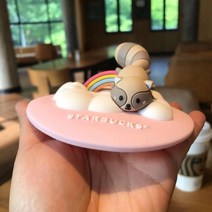 스타벅스 캐릭터 곰돌이 실리콘 비말 머그컵 뚜껑, 수박홍라쿤 11cm