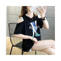 와이케이하우스 면 2021 여름 새로운 한국어 스타일 끈이없는 상단 하단 느슨한 반팔 티셔츠 여성 인쇄 홍콩 스타일의 의류 도매_69650