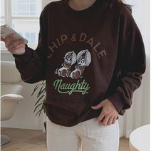 디즈니 큐티칩 루즈핏 레터링 라운드 맨투맨 티
