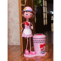 예쁜 입체 장식인형 쓰레기통 조형물 철제 오브제, 옐로우-뚜껑 + 페달 쓰레기통