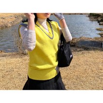 여성 골프 니트 조끼 브이넥 라인 배색 베스트