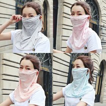 JG 여름 운동 얼굴 목 자외선 차단 햇빛 가리개 마스크, 그레이(꽃)