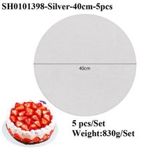 케익만들기 체험 키트 식빵 케이크 빵틀 Meibum 직경 1040 CM 라운드 실버 골판지 일회용 종이 보드 패스트리 기본 플레이트 장식 디스플레이 트레이, Silver-40cm-5Pcs