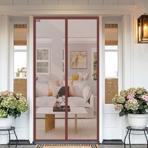 자석식 현관문용 ​방충망 디자인 촘촘한 현관 모기장 쉬운 설치 현관문 모기장, 1, 브라운A