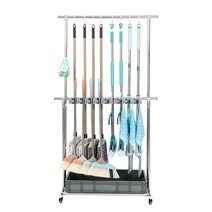 대걸레 걸이 철재 청소 도구함 정리함 이동식 사무실, 6개 후크 8개 홈