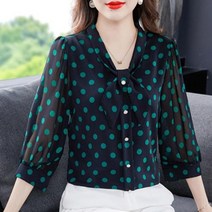 여성 땡땡이 셔츠 블라우스 여름 도트 슬림 일곱 캐주얼