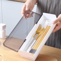 먼지 걱정없는 뚜껑형 물빠짐 수저통 보관함 3color, 블루, 1개