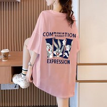 손드르 토끼 도안 빅 사이즈 반팔티 여성 여름 오버핏 반팔 티셔츠 (M-5XL)