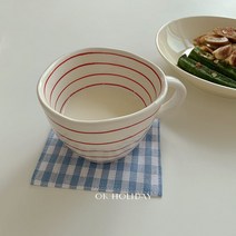 세라믹 도자기 원형 유니크 요거트 볼 시리얼 디저트 독특한 패턴 그릇, 레드 340ml