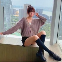 fulibs신상핫 게으른 스타일 느슨한 겉옷 니트 가디건 짧은 스웨터 여성의 밀키 모리 학생 패션 캐주얼 V 넥 탑