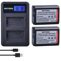 NP FW50 NP FW50 카메라 배터리 2개 + LCD USB 이중 충전기 2000mAh 소니 알파 a6500 a6300 a6000 a5000 a3000 및 NE, 3battery withcharger