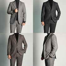 브랜드라인 헤링본 울90% 가을 겨울 세미 슬림핏 남성 남자 정장 세트 수트