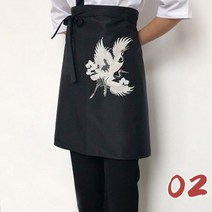 일본식 하프 에이프런 요리 주방 레스토랑 웨이터의 짧은 앞치마 코이 럭키 고양이 프린트 스시 요리사 작업복, 싱글 사이즈, 2