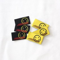 3개-양접이라벨) 블랙&옐로우스마일(2컬러) - 직조라벨, 블랙바탕