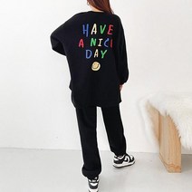 베시시걸 레인보우 스마일 루즈핏 티셔츠 + 조거팬츠 트레이닝세트 빅사이즈 임부복