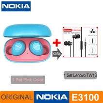 노키아 E3100 TWS 헤드폰 Fone Auriculares 무선 블루투스 이어폰 HD 전화 400mAh 안드로이드 IOS 레드 오렌지 핑크 헤드셋, 규격 없음, E3100 Pink and TW13
