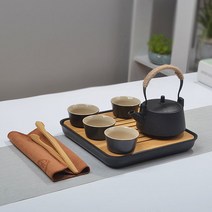 DIDU 다도 세트4P+선물 박스, 차 트레이 + 찻주전자 + 4컵 + 선물 박스