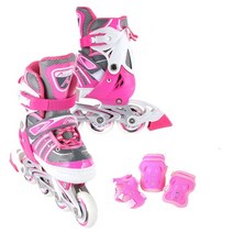 [인라인세트] 사이즈 조절형 아동용 발광바퀴 인라인 스케이트+보호대, 에이스 핑크