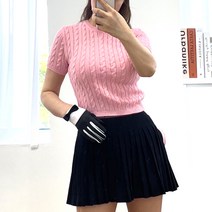 여성골프웨어 꽈배기니트 라운드 반팔니트티 일상복 골프복 연습복