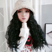 양털 피셔맨 버킷 햇 벙거지 분리형 모자 가발 롤 셋팅 펌 여신 웨이브 가을 겨울 힐링햇, ONE, WH 블랙 펌