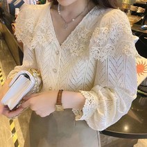 여성 브이넥 로맨틱 레이스 카라 블라우스 W271