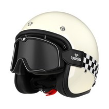 (모모이숍) VOSS 레트로 헬멧 오토바이 스쿠터 전동킥보드 헬멧 소두 헬멧, 아이보리 + 큰 고글