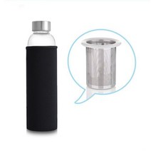 UPORS 고온 내성 유리 스포츠 물병 차 인퓨저 보호 가방 물병 550ml, 01 Black