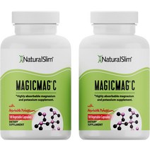 NaturalSlim MagicMag C 구연산 마그네슘 캡슐 u2013 천연 칼륨 함유 보충제 수면 지원 심장 건강 및 근육 경련 완화 글루텐 프리 100캡슐1팩, [02] 100개(2개 팩)