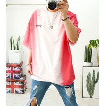 스프레이 그라데이션 로고 박시 오버핏티 빅사이즈반팔 5컬러