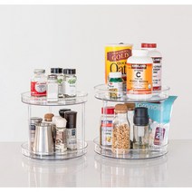 회전식선반 2단 투명 주방정리 싱크대정리 양념통보관 수납선반, 대