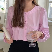 [아이슈즈] 라운드넥 가슴셔링 블라우스 1114656