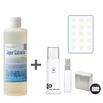 [미국수입]슈퍼엑스로션 350ml+약산성클렌저+공병+화장솜(약400매)+트러블스팟패치 보떼 크리스티에 슈퍼익스트랙터 피지연화제 블랙헤드 화이트헤드 피지관리 피지녹이는제품, 슈퍼익스트랙터+(선크림)+공병+솜