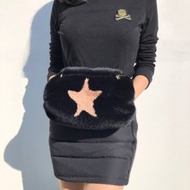 기타 로로얼로이 겨울 골프 밍크 에코퍼 방한 손난로 따수미 벨트 가방 골프핸드워머, 컬러 블랙스타별