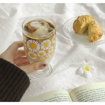 레트로 꽃무늬 유리컵 플라워 아이스커피잔 라떼잔 홈카페컵 그릇편집샵, 그린