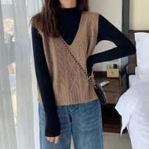 힘찬무역 브이넥 여성 꽈배기 니트조끼