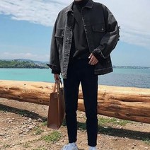 남성용 루즈핏 디스트로이드 데님 코트 봄신상 청재킷 자켓 LSY