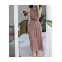 핑크 통근 언발 밴딩 원피스 미디