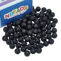 NBEADS 1박스 약 150개 천연 염색 용암 비즈 8.5mm 컬러 무왁스 라운드 루즈 향수 에센셜 오일 아로마테라피 구멍: 1.52mm, 100pcs--Black--10mm Round