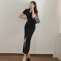 브이카라넥 슬림 골지 반팔 롱원피스 (여름ver) [PDOPS-0404]