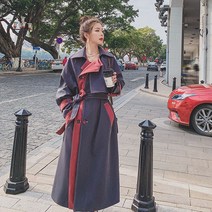 44사이즈 여자 루즈핏 봄 가을 배색 트렌치코트 세련된 50대 여성 데일리 롱코트 코디