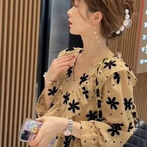 WHR 여성 프릴 블라우스 플라워패턴 남방 셔츠 빅사이즈 달콤 데일리 봄가을