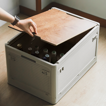 컨셉브루 감성 캠핑 폴딩 박스 사이즈 다양 대형 우드 상판포함 위 앞 옆면 5면 오픈 멀티 야외 인테리어 소품, 116L, 베이지116L