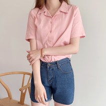 티데일리 몬드 린넨 반팔 셔츠 여성 여름 오픈 카라 박스 남방