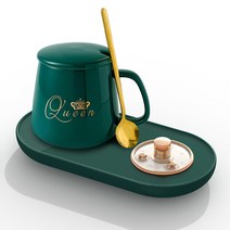 머그 컵 워머 온도유지 usb 보온받침대 온도조절 연말연시 단체선물용 온열 컵받침 휴대용, 딥그린(머그컵포함)